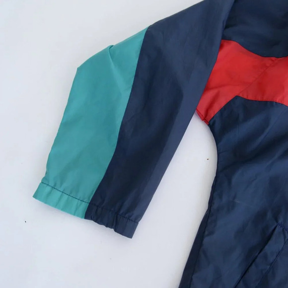 Vintage Brooks Red Navy Zip Waterproof Nylon Stowaway Hood Windbreaker Jacket  M - Picture 9 of 11